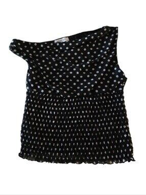 Good Days Project Stretchy Mesh Black Polka Dot One-Shoulder Tank Top